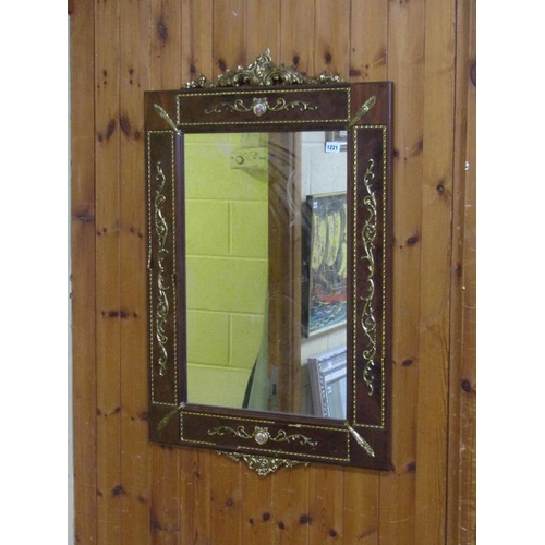 1221 - SIMULATED WALNUT AND ORMOLU MOUNTED WALL MIRROR, 100CM X 65CM