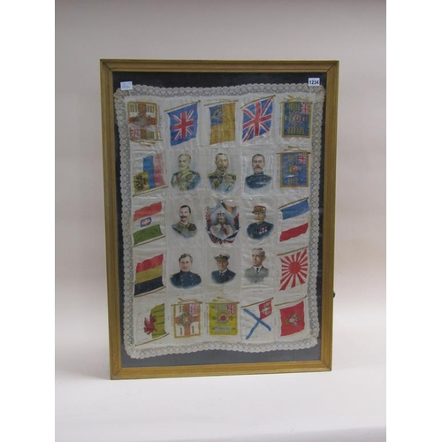 1234 - FRAMED SERIES OF CIGARETTE SILKS - WW1 PERSONNEL & FLAGS OF NATIONS, F/G