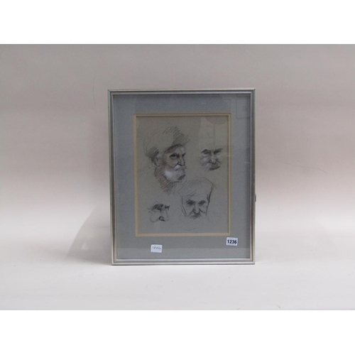 1236 - UNSIGNED - SERIES OF FOUR BLACK CHALK SKETCHES OF GENLTEMANS FACE, F/G, 34CM X 25CM