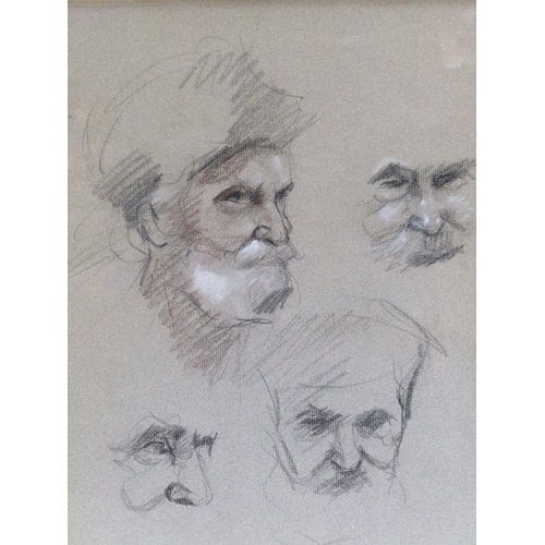 1236 - UNSIGNED - SERIES OF FOUR BLACK CHALK SKETCHES OF GENLTEMANS FACE, F/G, 34CM X 25CM