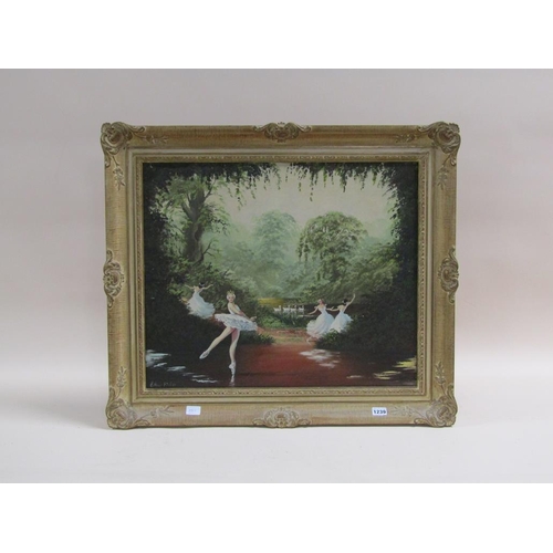 1239 - ARTHUR FIDLER - SWAN LAKE, OIL ON CANVAS, FRAMED, 49CM X 59CM