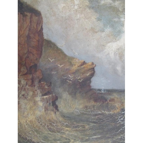 1244 - UNSIGNED 19C - ROCKY CLIFF FACE, FRAMED, 39CM X 29CM