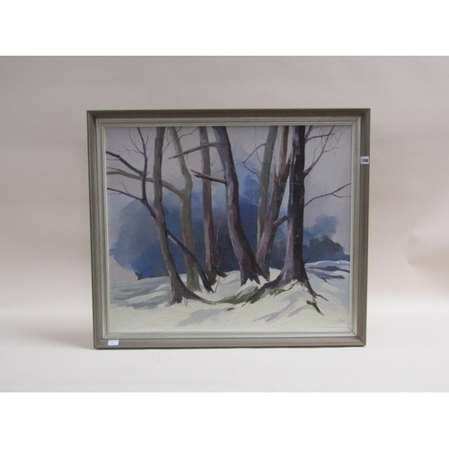 1246 - OLIVE WALKER - COPSE OF TREES IN WINTER TIME, SIGNED IN MONO 'OW', OIL ON CANVAS, FRAMED, 67CM X 74C... 