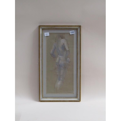 1255 - NUDE TORSO - HIGHLIGHTED WATERCOLOUR, UNSIGNED, F/G, 41CM X 19CM