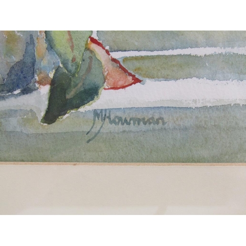 1256 - MARGARET HOWMAN - ROSES IN THE WINDOW, SIGNED WATERCOLOUR, F/G, 24CM X 24CM