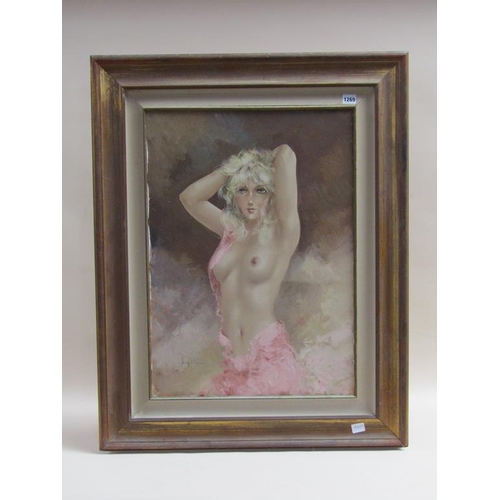 1269 - SIGNED INDISTINCTLY - PORTRAIT OF A NUDE FEMALE, SIGNED OIL ON CANVAS, FRAMED, 70CM X 50CM