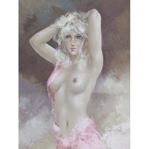 1269 - SIGNED INDISTINCTLY - PORTRAIT OF A NUDE FEMALE, SIGNED OIL ON CANVAS, FRAMED, 70CM X 50CM