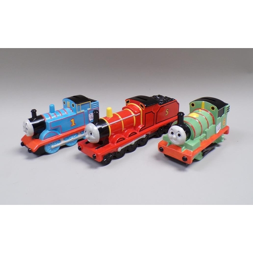 1863 - SET OF THREE COALPORT THOMAS THE TANK ENGINE MONEY BOXES - THOMAS, JAMES & PERCY - LARGEST 10CM H