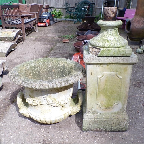 950 - LARGE CONCRETE URN ON STAND