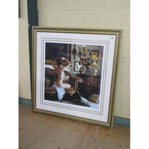 1272 - DOUGLAS HOFFMAN - LIMITED EDITION COLOURED PRINT- NUDE FEMALE ON A SOFA, F/G, 80CM X 73CM
