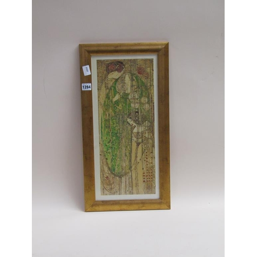 1284 - FRAMED COLOURED PRINT - IN THE MANNER OF GUSTAV KLIMPT, F/G, 46CM X 19CM