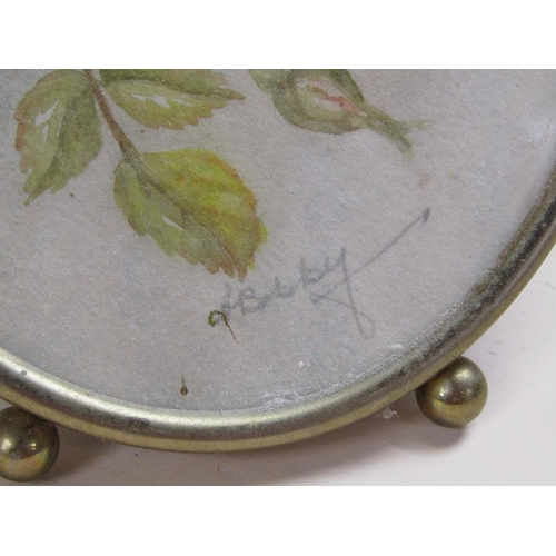 1294 - H BIBBY - PAIR OF OVAL FRAMED FLORAL PAINTINGS, EACH 20CM X 15CM ; THREE SMALLER FLORAL PAINTINGS