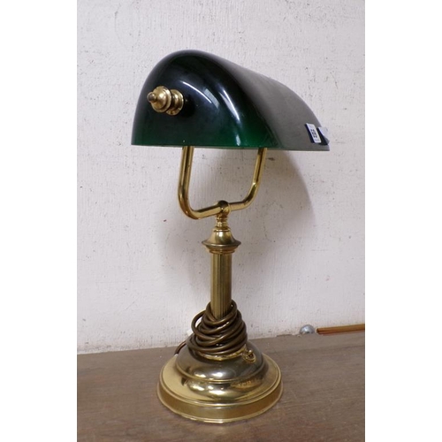 69 - BRASS GREEN SHADED DESK LAMP