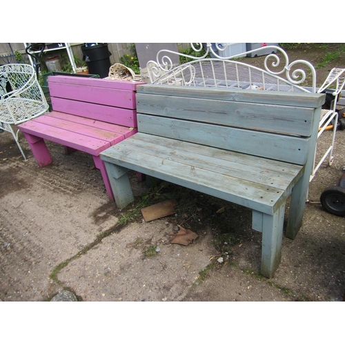 1062 - TWO WOODEN GARDEN BENCHES