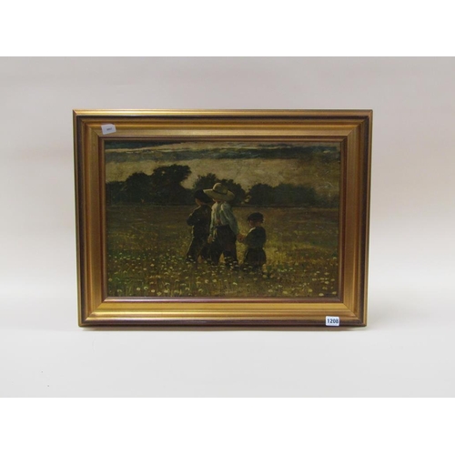 1208 - HOMER - THREE CHLDREN IN A FIELD OF WILD FLOWERS, SIGNED OELOGRAPH, F/G, 37CM X 54CM