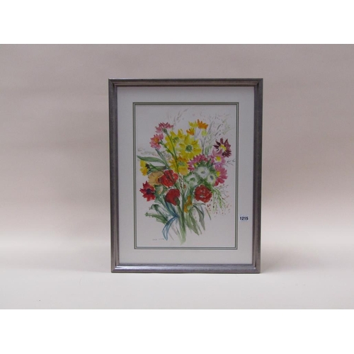 1215 - UNSIGNED CONTEMPORARY WATERCOLOUR 2003 - BOUQUET OF FLOWERS, F/G, 47CM X 32CM