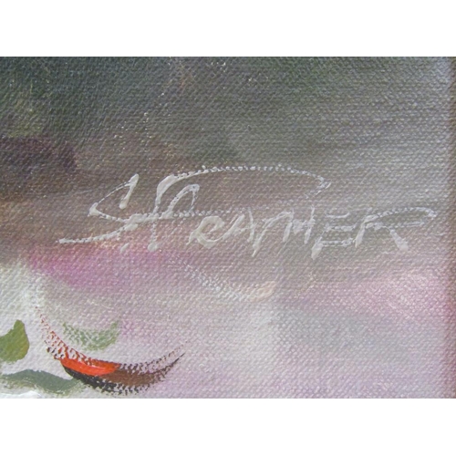 1217 - S FRAMER? - STILL LIFE A POT OF FLOWERS, SIGNED, OIL ON CANVAS, FRAMED, 50CM X39CM