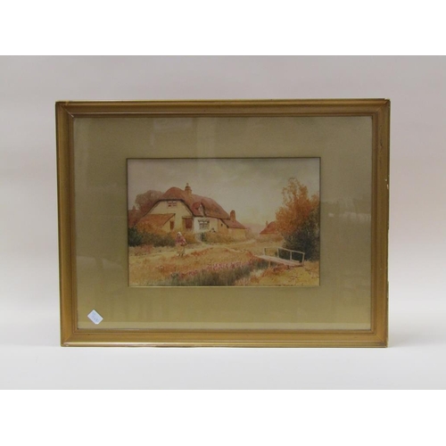 1219 - H ENGLISH 09 - PAIR, SUMMERTIME COTTAGES WITH FIGURES, SIGNED WATERCOLOURS, F/G, EACH 30CM X 45CMN