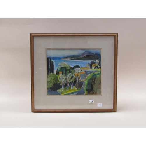 1227 - N.W BALLY 85 - ABSTRACT COASTAL SCENE, SIGNED WATERCOLOUR, F/G, 29CM X 35CM