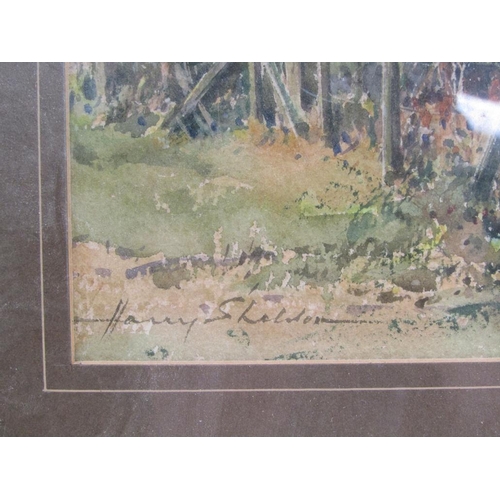 1235 - HARRY SHELDON - THE STILE, WELL FARM BERKHAMSTED, SIGNED WATERCOLOUR, Framed/Glazed, 17CM X 27CM