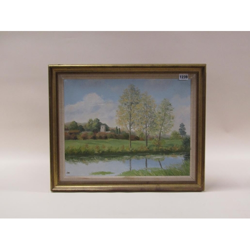 1239 - OLIVE WALKER - SUMMERTIME SCENE WITH RIVER, SIGNED IN MONO, FRAMED OIL ON CANVAS, 35CM X 44CM