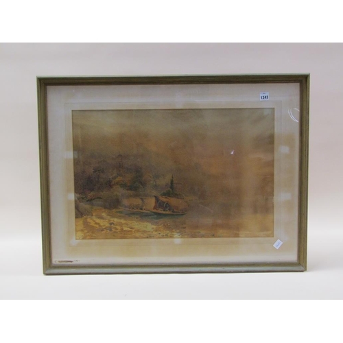 1243 - ALBERT STEVENS - ITALIAN LAKE WTH CANVAS COVERED BOAT, SIGNED WATERCOLOUR, F/G, 45CM X 70CM