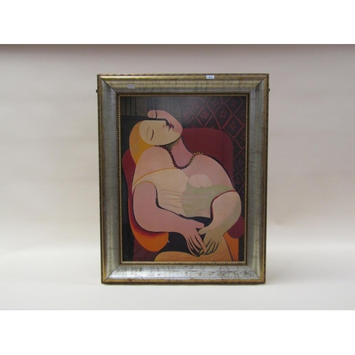 1257 - COLOURED PICASSO PRINT, LADY IN THOUGHT, FRAMED, 70CM X 53CM