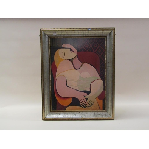 1257 - COLOURED PICASSO PRINT, LADY IN THOUGHT, FRAMED, 70CM X 53CM