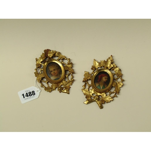 1488 - PAIR OF OVAL FOLIATE GILT FRAMED MINIATURES