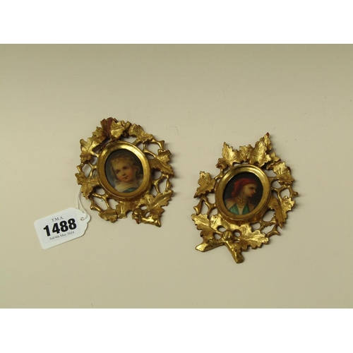 1488 - PAIR OF OVAL FOLIATE GILT FRAMED MINIATURES