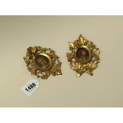 1488 - PAIR OF OVAL FOLIATE GILT FRAMED MINIATURES