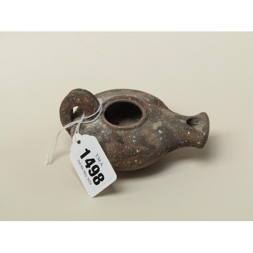 1498 - ANTIQUE TERRACOTTA OIL LAMP