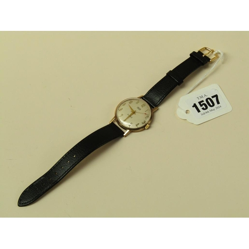 1507 - SMITHS EVEREST 9ct GOLD GENTS WATCH ON LEATHER STRAP