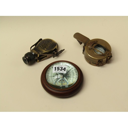 1534 - PAIR OF REPRODUCTION GLASSES, COMPASS AND BINACLE PAPERWEIGHT