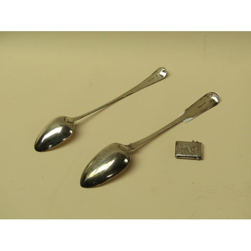 1539 - TWO GEORGIAN SILVER SERVING SPOONS AND A VEST 8.1ozt