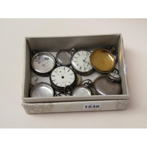 1548 - BOX OF SILVER AND GILT METAL POCKET WATCH CASES ETC.