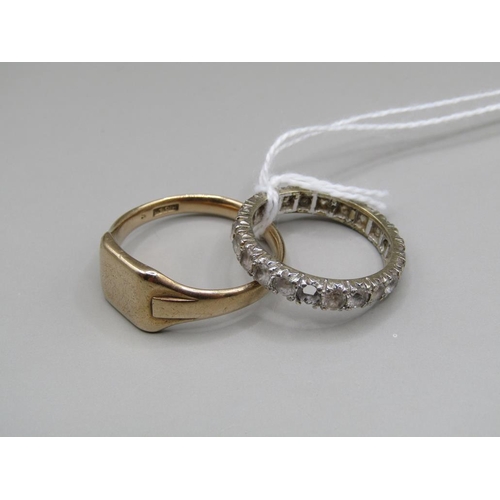 1564 - 9ct GOLD SIGNET RING AND A STONE SET ETERNITY RING