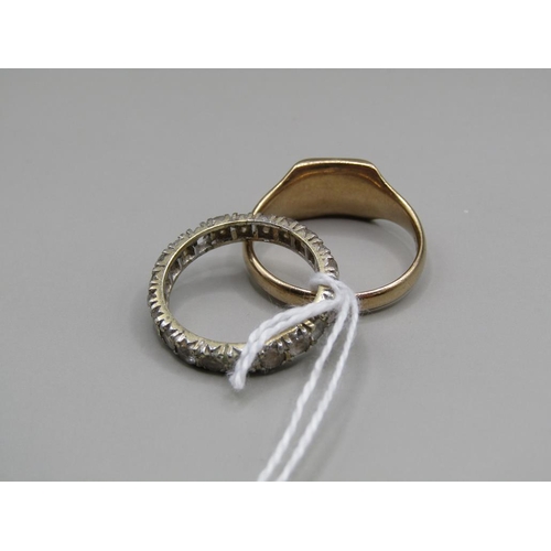 1564 - 9ct GOLD SIGNET RING AND A STONE SET ETERNITY RING