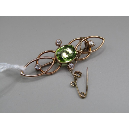 1571 - GOLD DIAMOND PERIDOT BROOCH