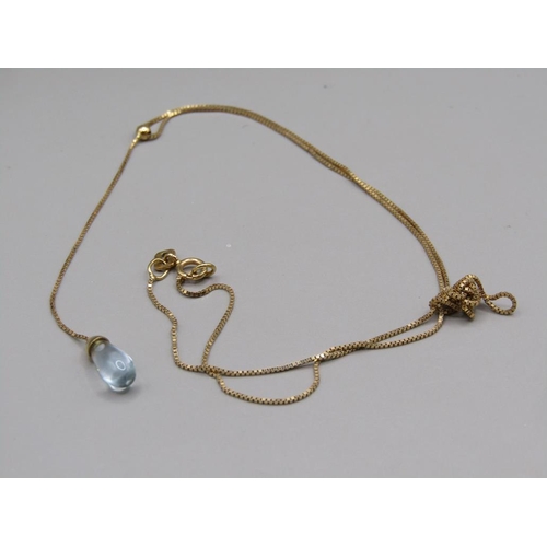 1577 - 18ct GOLD NECKLACE WITH ATTACHED GLASS PENDANT 1.4g