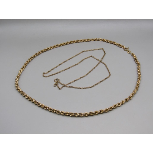 1579 - TWO 9ct GOLD NECKLACES, ONE ROPE TWIST 7.9g TOTAL