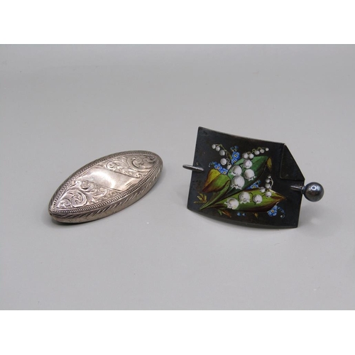 1584 - SILVER FLORAL ENAMEL BROOCH AND A STERLING SILVER BROOCH