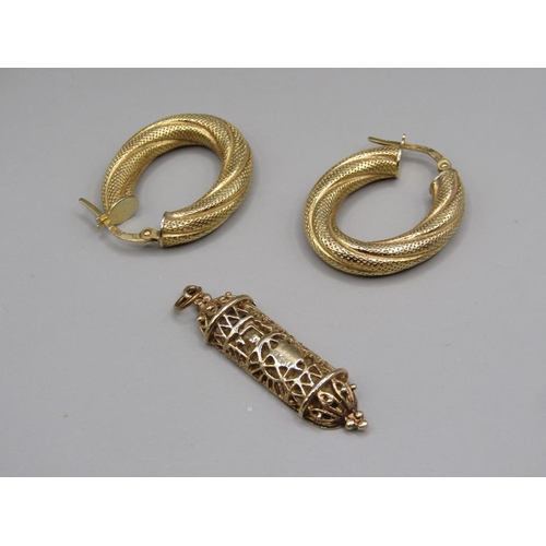 1587 - 14ct GOLD PENDANT AND A PAIR OF 14ct GOLD EARRINGS, 6.8g