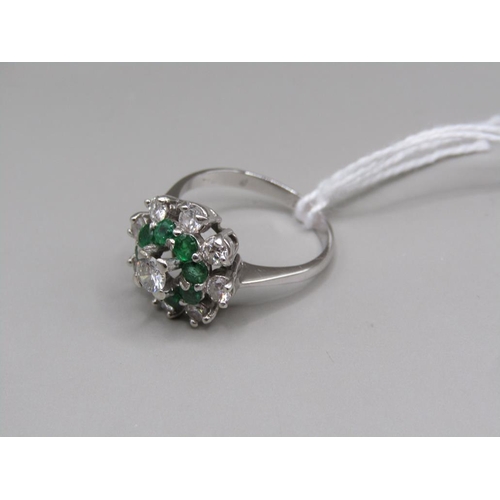 1599 - 18CT WHITE GOLD EMERALD/DIAMOND RING - SIZE M