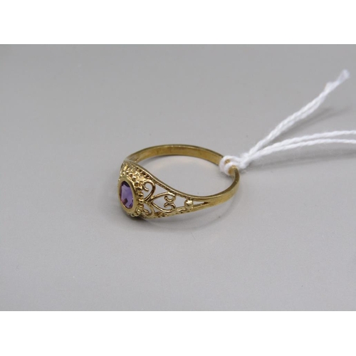 1603 - GOLD ON SILVER AMETHYST RING - SIZE R