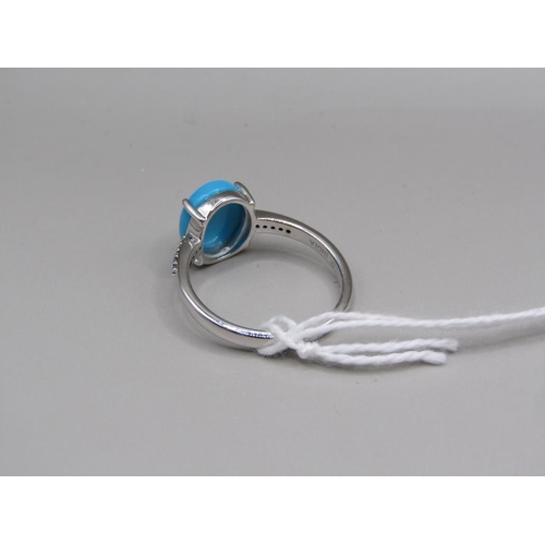 1605 - BLUE DIAMOND TURQUOISE SILVER RING - SIZE P