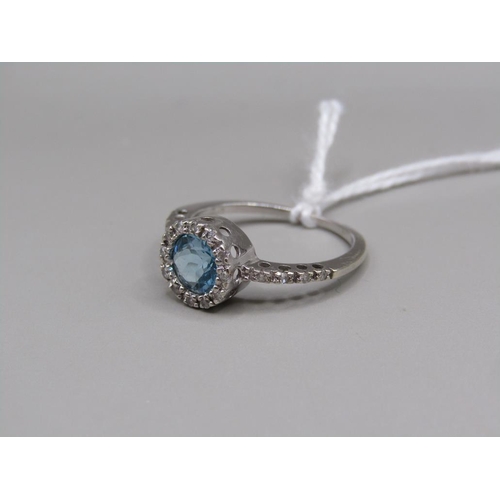 1607 - WHITE GOLD BLUE TOPAZ DIAMOND RING - SIZE L