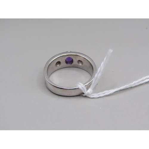 1608 - SILVER AMETHYST SET RING - SIZE P