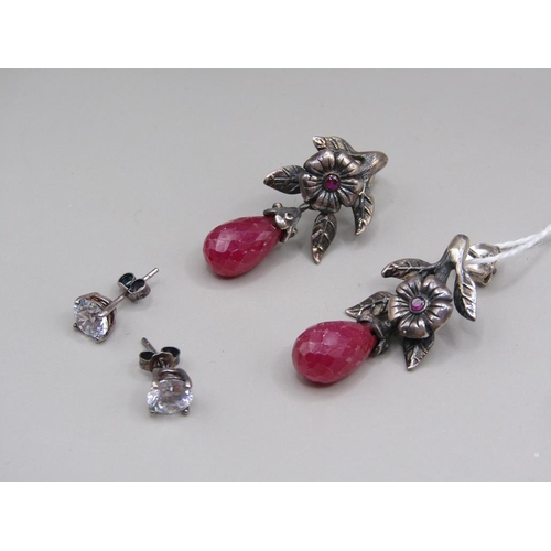 1633 - SILVER RUBY EARRINGS