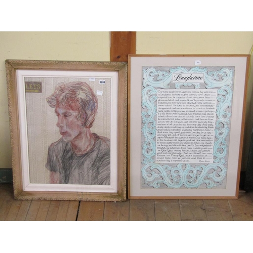 1283 - TWO CRAYON AND WATERCOLOUR SKETCHES OF A YOUNG GENTLEMAN & FRAMED VERSE